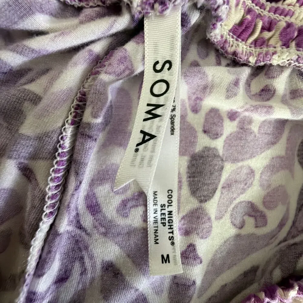 Soma cool nights top large pants medium Sleep set Purple wide leg crop pajamas
